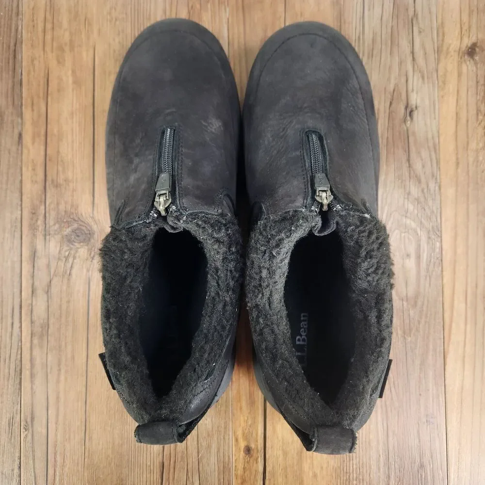 LL Bean Womens 11M Tek 2.5 Primaloft Black Leather Slip On Bethel Shoes 200 Gram